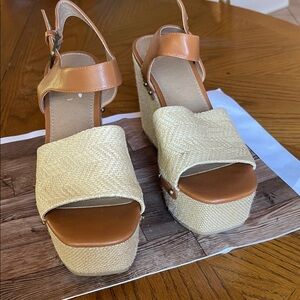 Soda Tan and Natural Platform Wedge Sandals